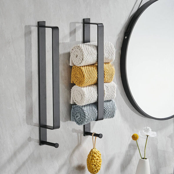 Punch-Free Vertical Towel Rack Set in Modern Bathroom Wall