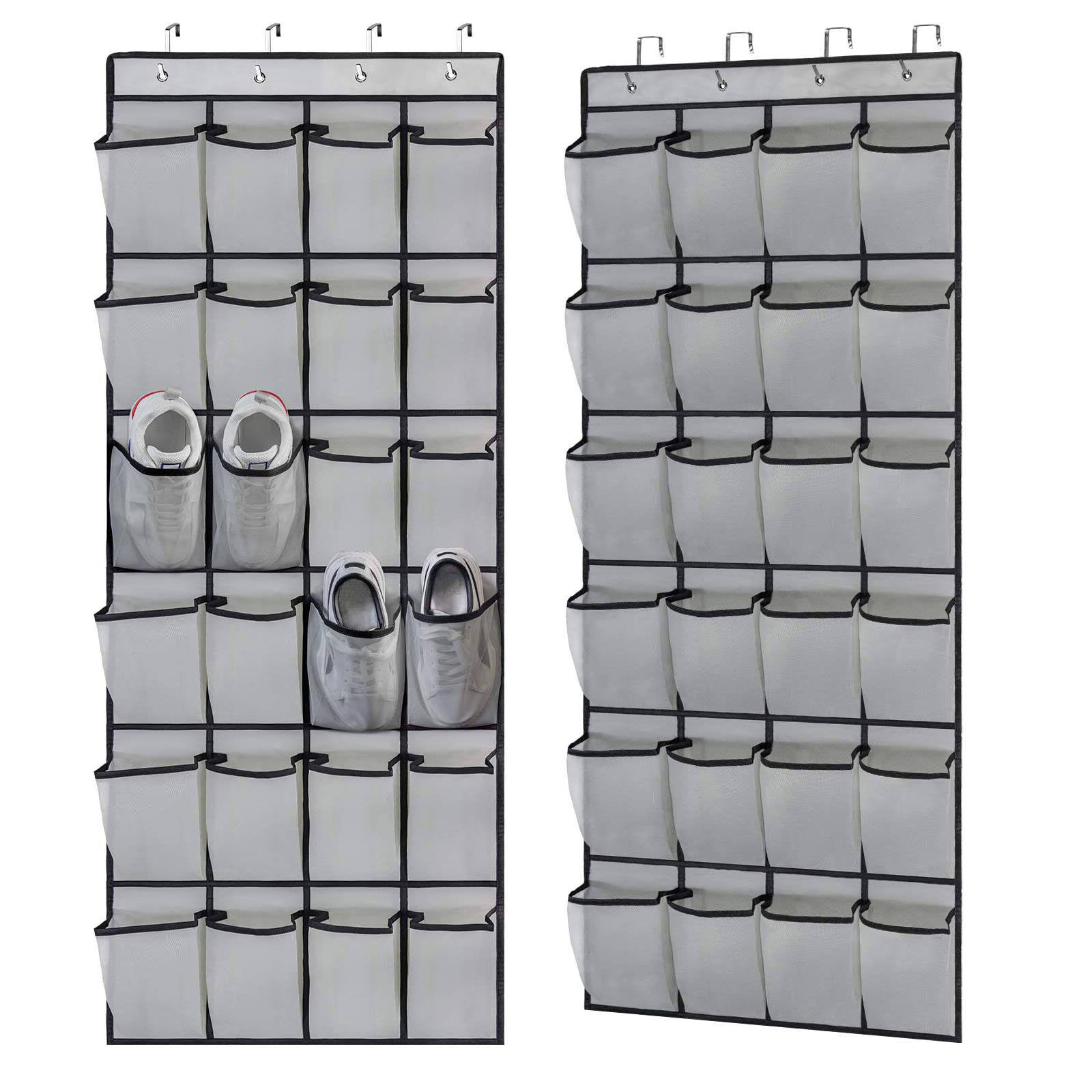 Set of 24-pocket over-the-door shoe organizers in clear mesh style