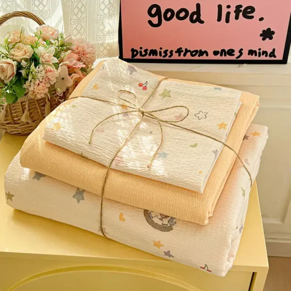 100% pure cotton bed sheet set full view, breathable soft bedding linen for home bedroom