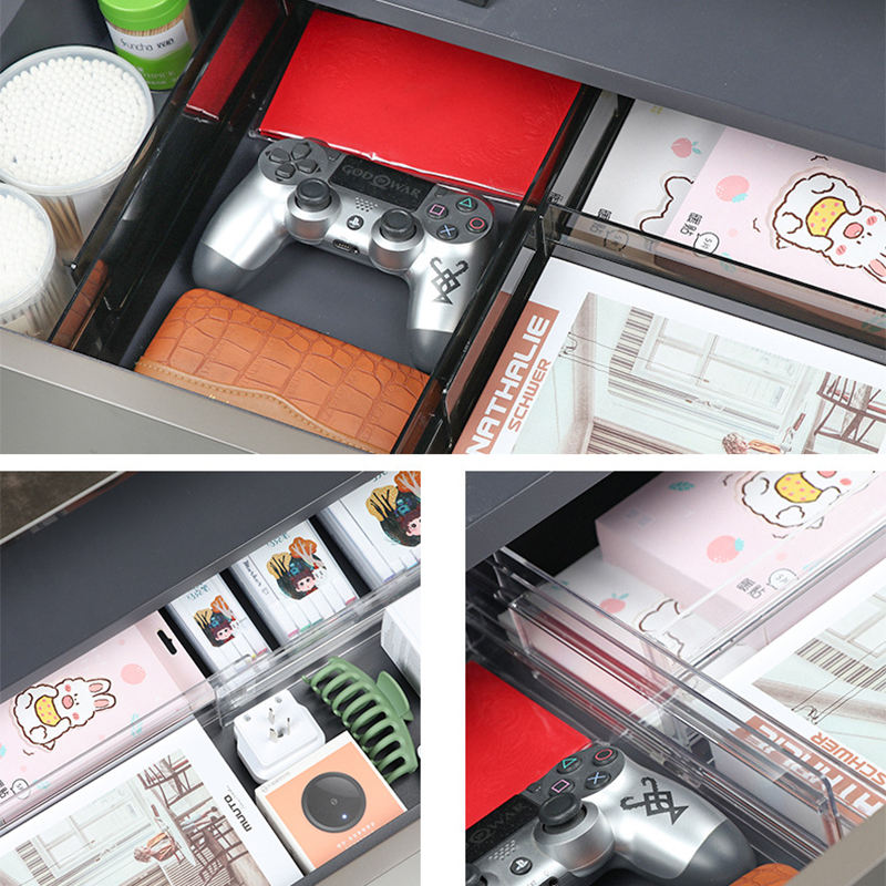 Detail view of non-slip transparent adjustable drawer dividers