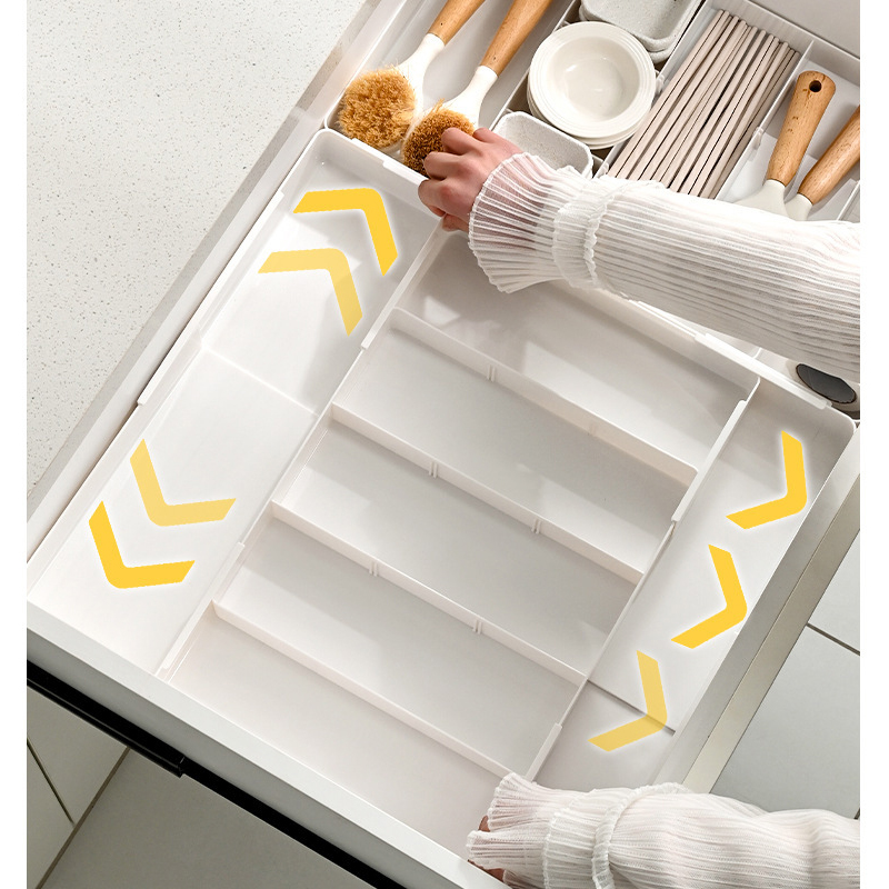 Extendable drawer divider installation, expandable multi-grid storage for cabinets