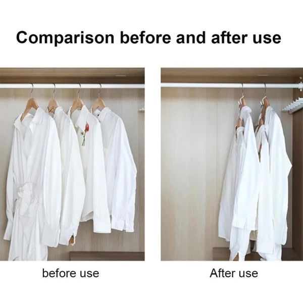 Before and after comparison of closet space using hanger connector clips