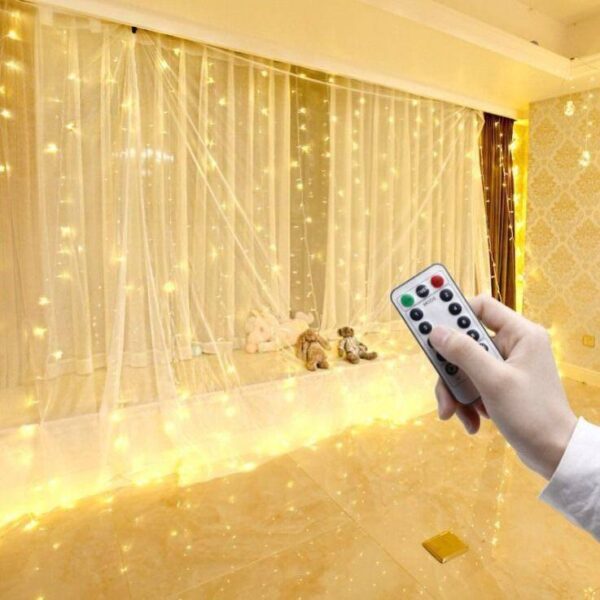 LED Curtain Fairy Lights with Remote Control in Bedroom Window Decor