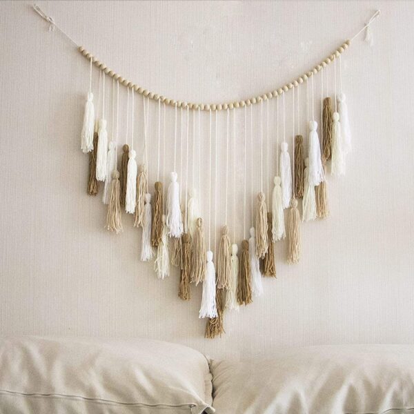 Neutral Beige & White Macrame Wall Hanging Decor in Bedroom