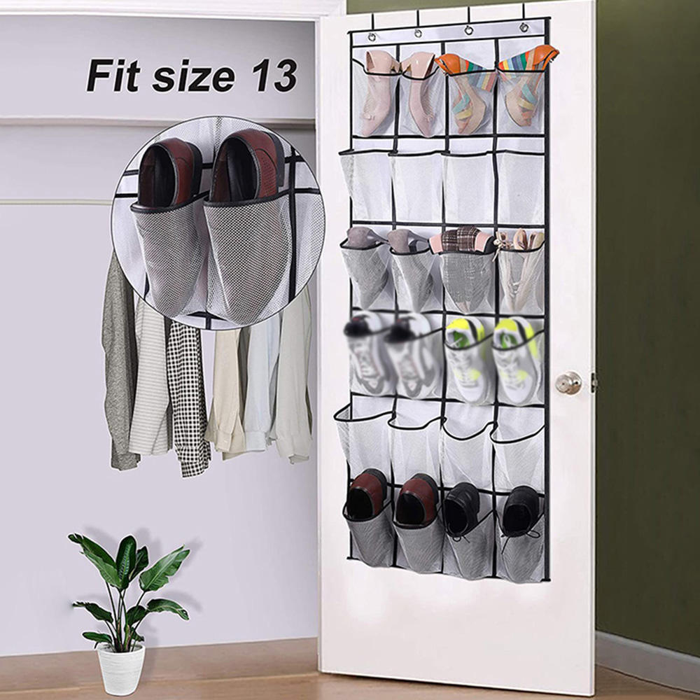Over the door shoe organizer fits size 13 shoes on standard door