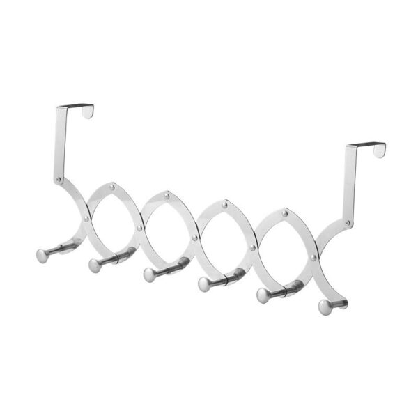 Retractable metal over-the-door hook rack with 6 hooks main view