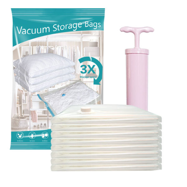Reusable vacuum compression storage bags set with manual pump