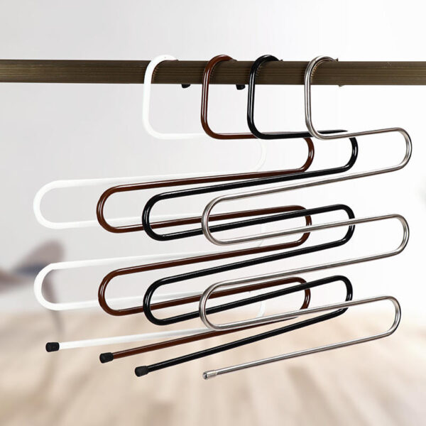 Set of multi-color S-shaped metal hangers for pants and clothes main view
