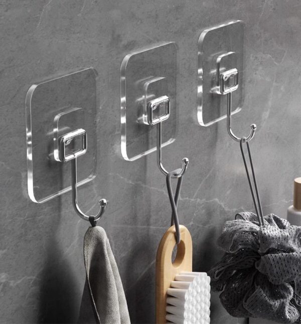 Transparent Self-Adhesive Wall Hooks for Bathroom Towel Storage