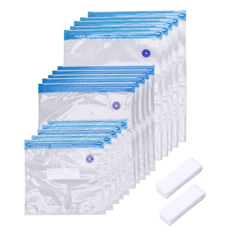Set of food grade vacuum bags with sealing clips for kitchen use