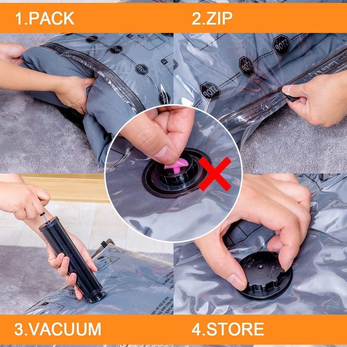 Step-by-step usage guide for vacuum compression storage bags with error tips