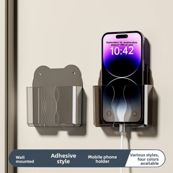 Wall Mounted Phone & Remote Holder in Clear & Brown Styles with Charging