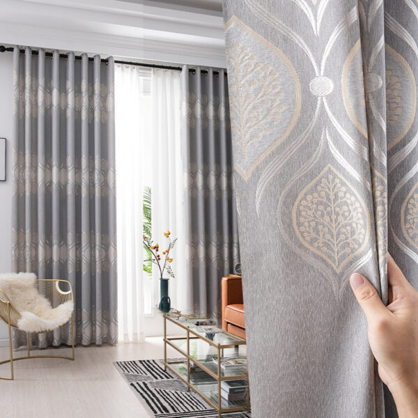 Blue waterproof blackout curtains in bright bedroom setting, modern home decor