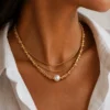 Gold pearl bead chain necklace made with water-resistant stainless steel