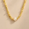 Gold pearl bead chain necklace made with water-resistant stainless steel