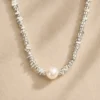 Silver pearl bead chain necklace made with water-resistant stainless steel