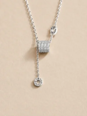Silver-tone crystal drop pendant necklace with adjustable chain