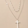 Water-resistant silver layered cross pendant necklace