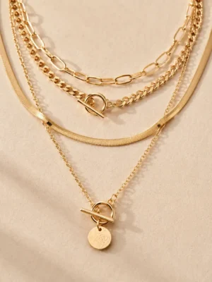 Gold layered toggle necklace with round coin pendant