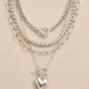 Silver layered toggle necklace with heart pendant