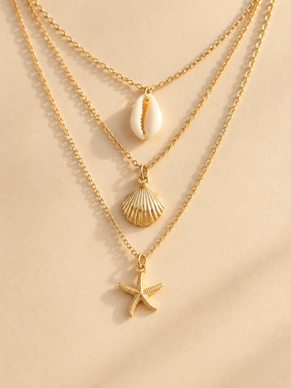 Gold layered shell starfish necklace with ocean charms