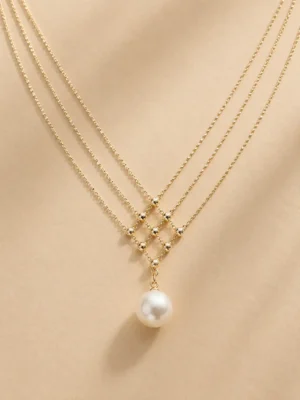 Gold geometric pearl pendant necklace product image