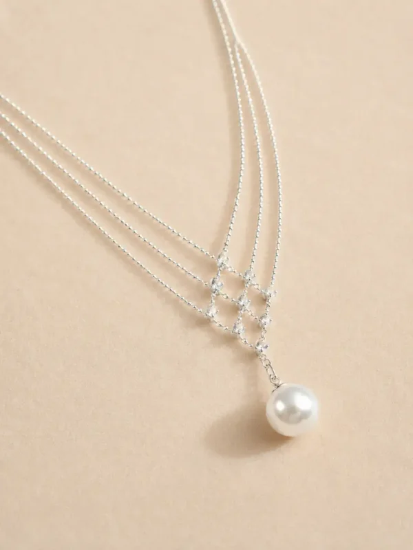 Silver geometric pearl pendant necklace product image