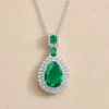 925 sterling silver emerald green gemstone halo pendant necklace close up