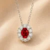 925 sterling silver ruby red gemstone halo pendant necklace close up