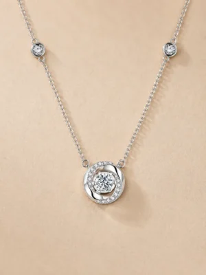 S999 silver round crystal pendant necklace close up