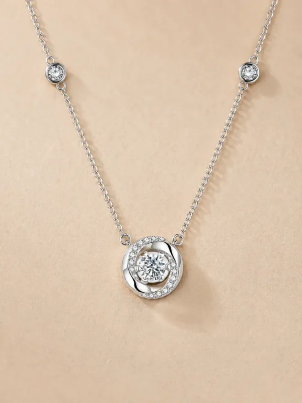 S999 silver round crystal pendant necklace close up