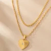 18K gold-plated textured heart layered necklace close up