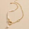 Gold freshwater pearl toggle link necklace close up