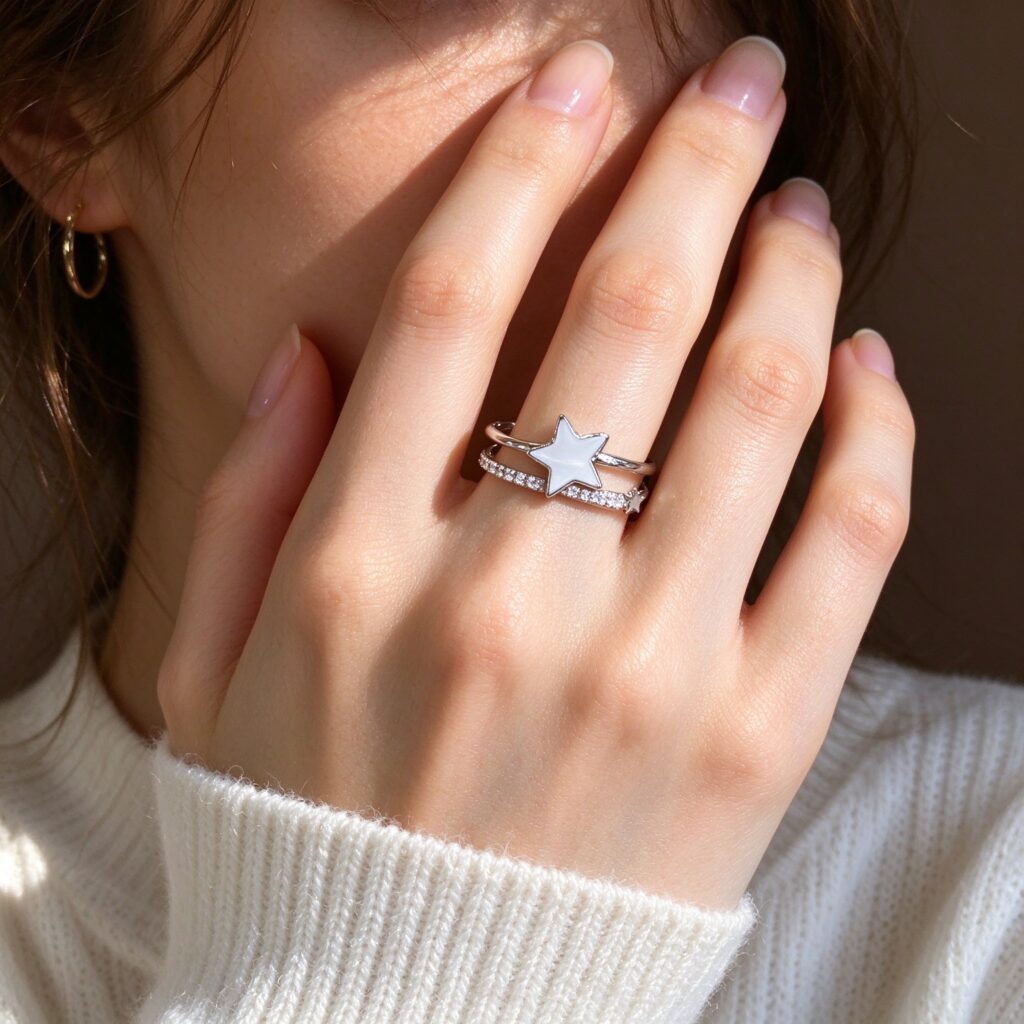 Silver Double Star CZ Ring – Adjustable Celestial Star Ring for Women