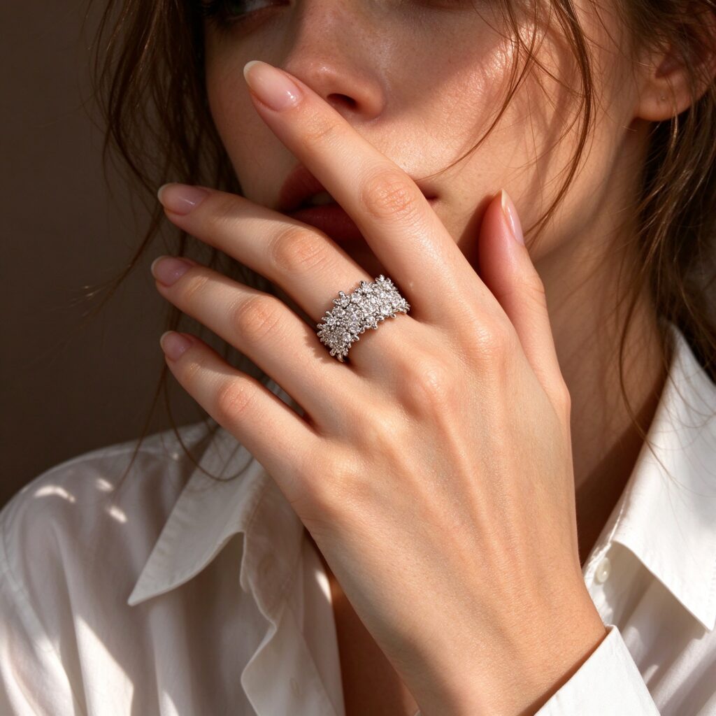 Silver Starry CZ Ring – French Luxury Full Pave Adjustable Statement Ring for Women
