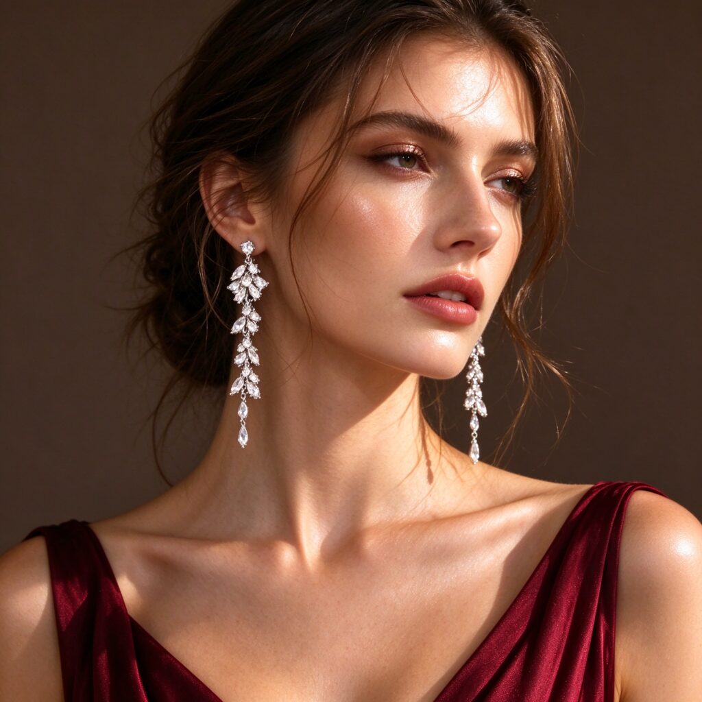 Silver Marquise CZ Tassel Earrings – Luxury Chandelier Drop Earrings for Women
