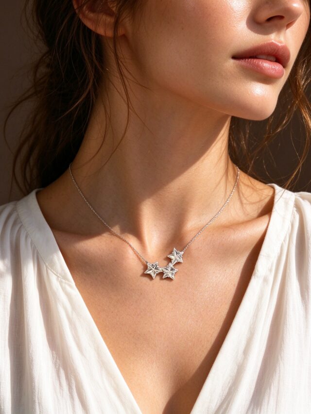 Silver Three Star Pendant Necklace - Dainty Celestial Clavicle Chain Necklace for Women