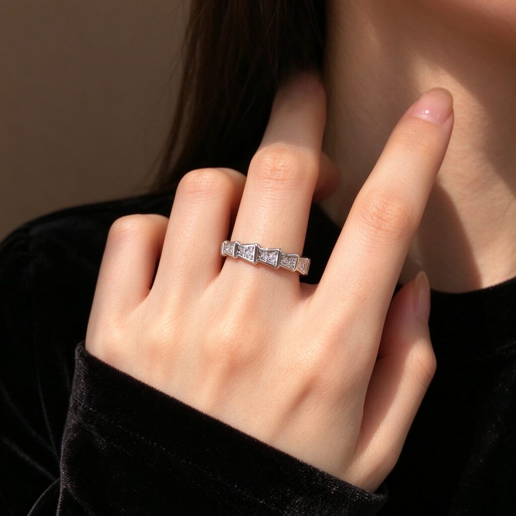 Silver Snake CZ Ring – Sparkling Segmented Open Wrap Statement Ring for Women