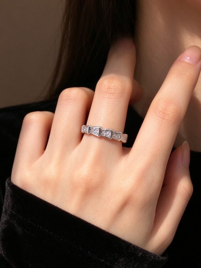 Silver Snake CZ Ring - Sparkling Segmented Open Wrap Statement Ring for Women