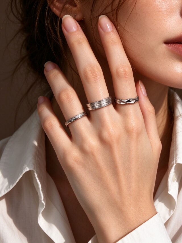 Silver Minimalist Plain Ring Set - 3Pcs Stackable Adjustable Cool Style Rings for Women