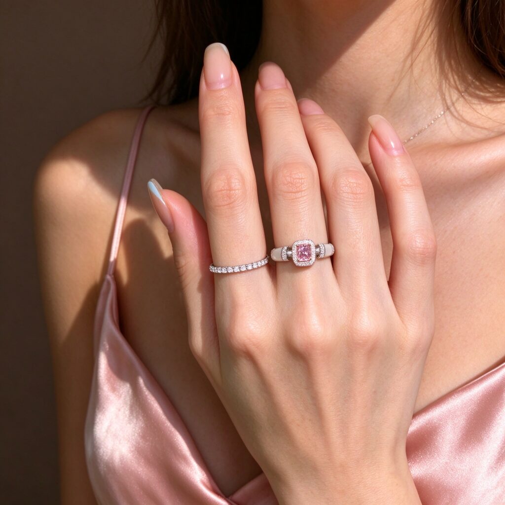 Pink Sugar CZ Ring Set – 2Pcs Stackable Adjustable Romantic Rings for Women
