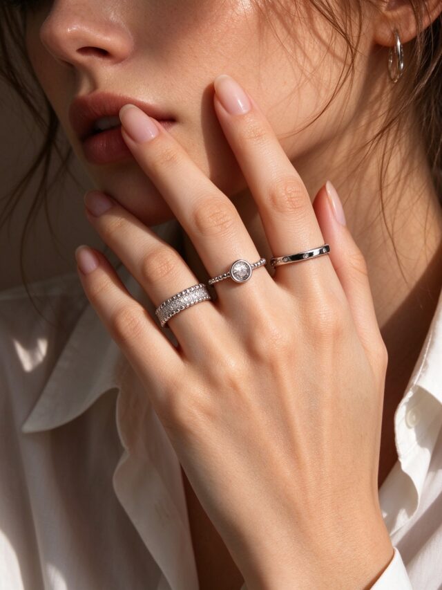 Minimalist Silver CZ Stackable Ring Set - 3pcs Plain Band Open Ring Set for Women