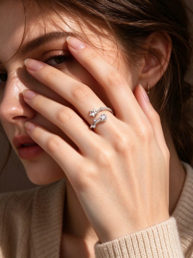 Silver Star Wish CZ Open Ring - Delicate Hollow Star Adjustable Ring for Women