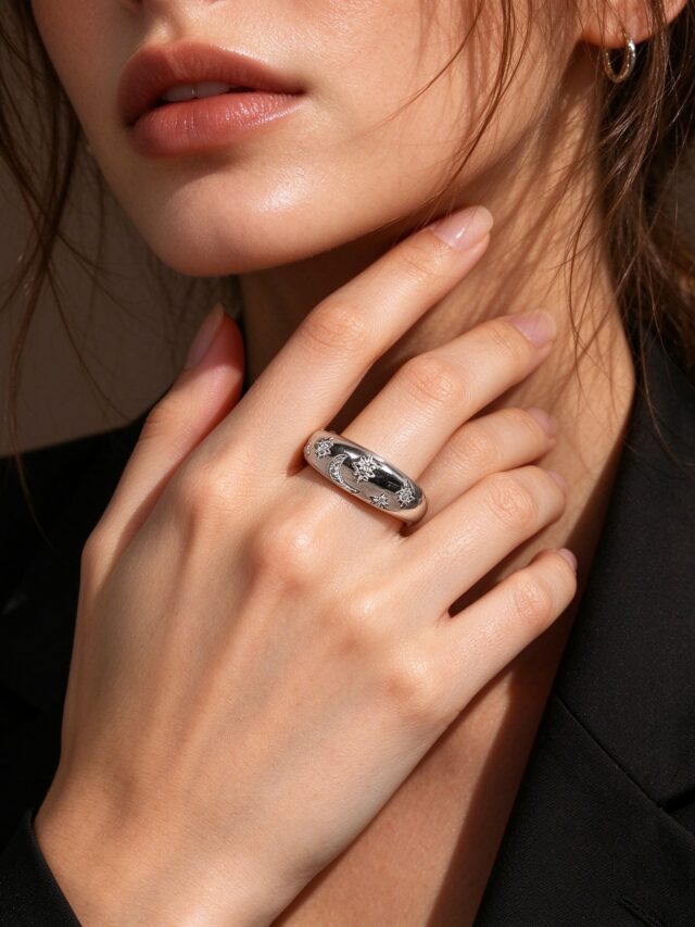 Vintage Silver Star Moon Cross CZ Open Ring - Cool Minimalist Ring for Women