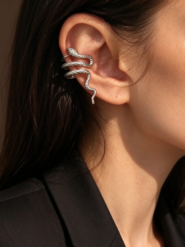 Vintage Silver Snake Ear Cuff - Punk Cartilage Clip On Earring No Piercing Needed