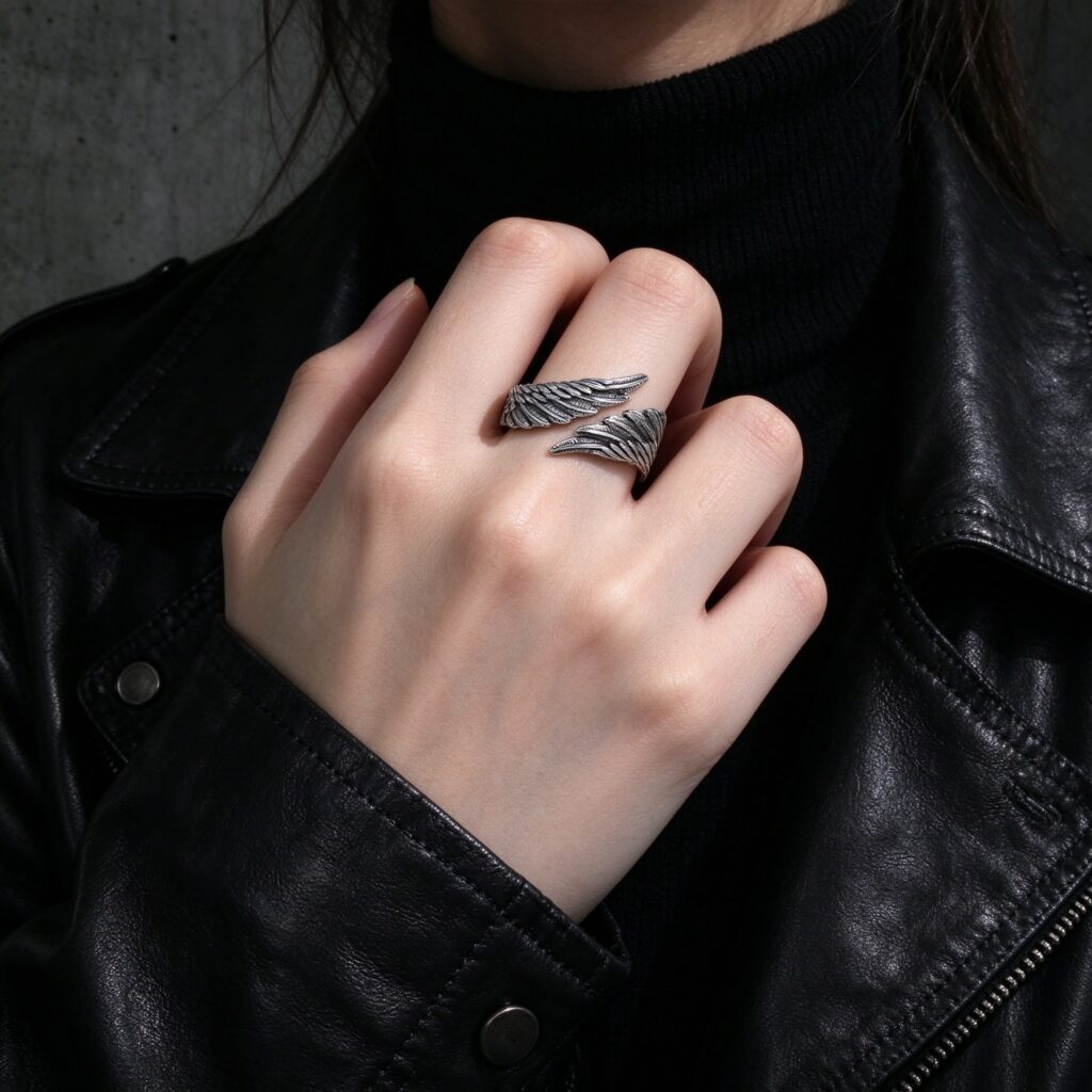 Vintage Thai Silver Wing Open Ring – Angel Devil Feather Statement Ring Unisex
