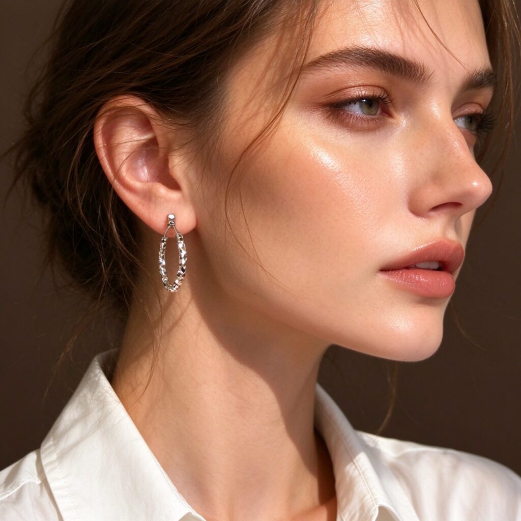 Silver Crushed Texture Hoop Earrings – Hammered Silver Circle Earrings for Women
