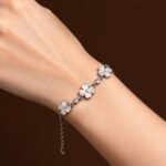 White Cats Eye Four Leaf Clover Bracelet – Silver Lucky Clover Chain Bracelet for Women - view 1