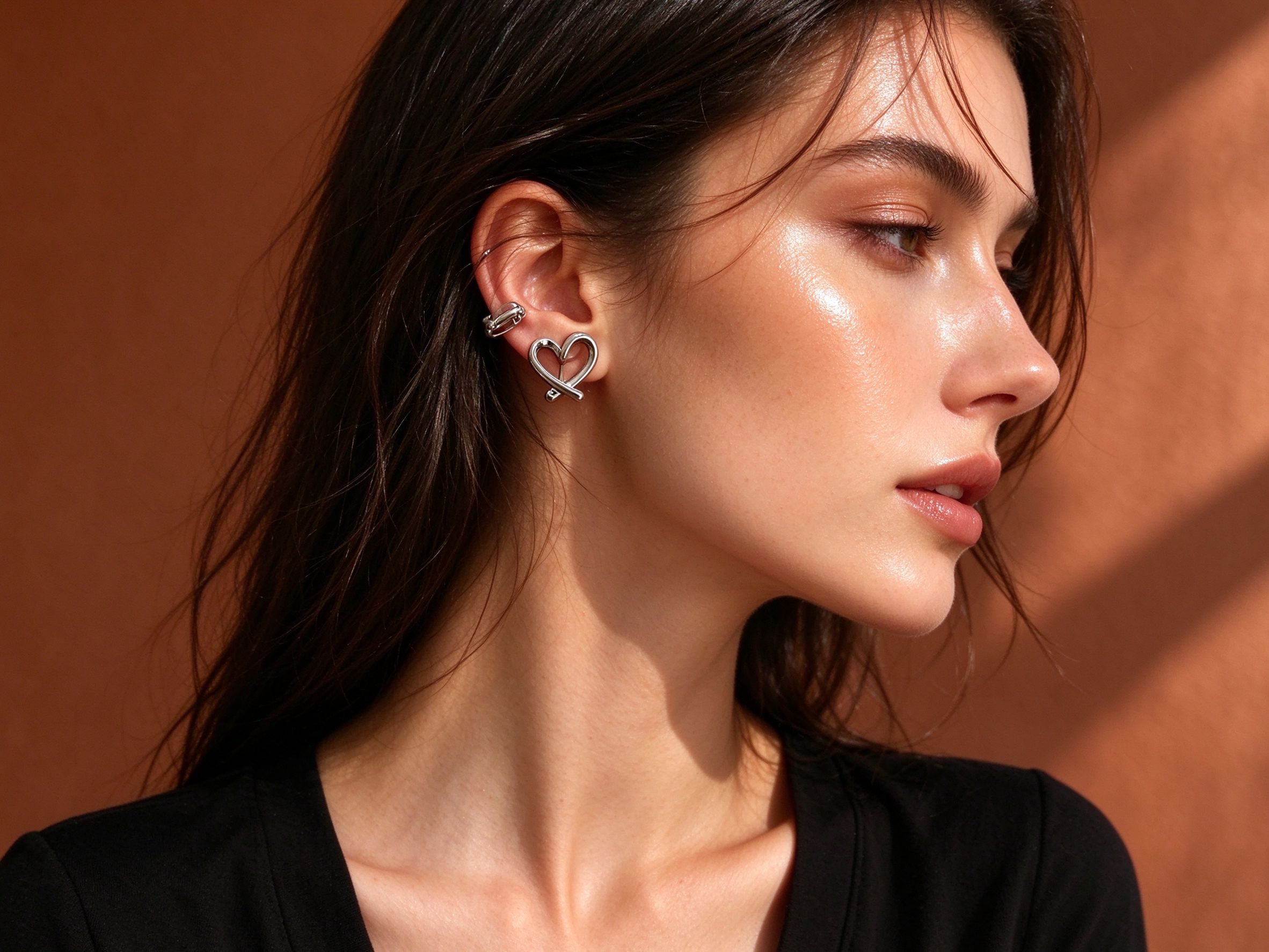 Silver Open Heart Cartilage Cuff Earring - Non-Pierced Clip-on Earring for Women