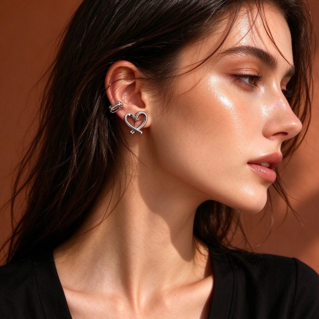 Silver Open Heart Cartilage Cuff Earring – Non-Pierced Clip-on Earring for Women